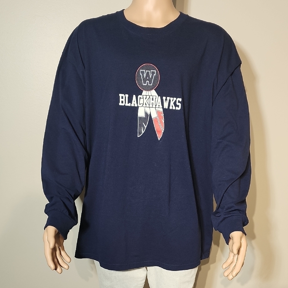 Jerzees Blue and White Long Sleeve Tee